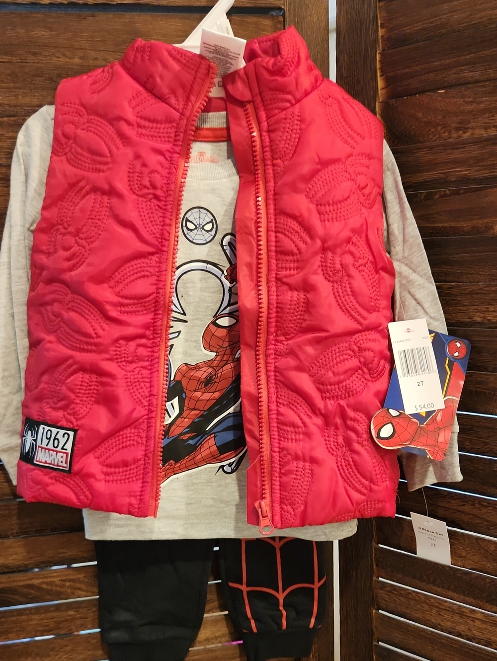 3 Piece SwtMarvel Red Quilted Spider-Man Vest for Kids